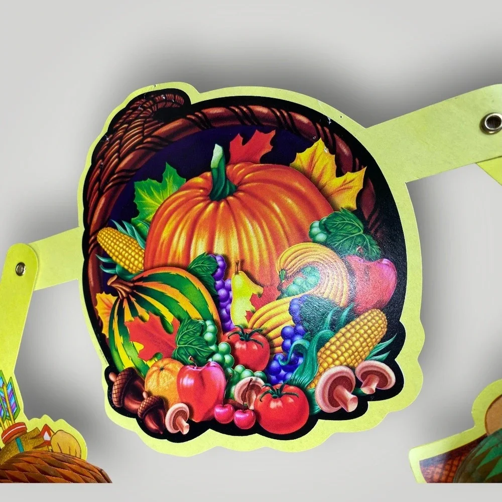 Thanksgiving Honeycomb Bundle Turkey Acorns Garland 1980s Décor Paper Ephemera